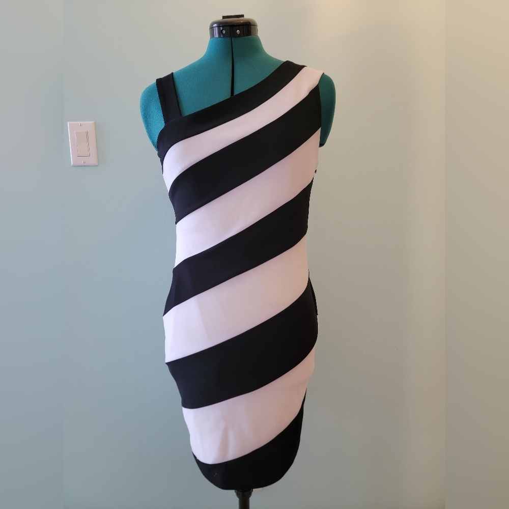 Joseph Ribkoff One Shoulder Black and White Dress